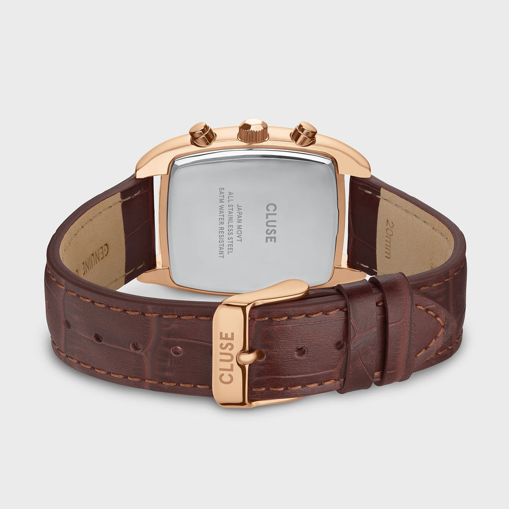 Quartaut Chrono Watch leather, Brown, Rose gold Colour