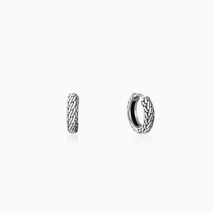 Oxidised Silver GeoGlint Hoop Earring For Him