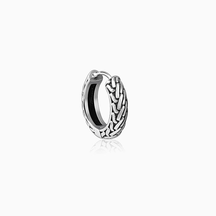 Oxidised Silver GeoGlint Hoop Earring For Him