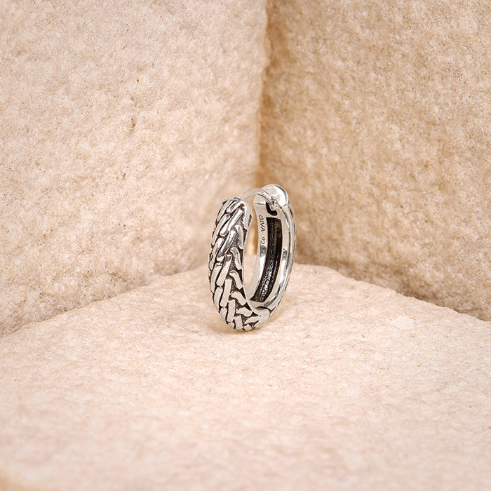 Oxidised Silver GeoGlint Hoop Earring For Him