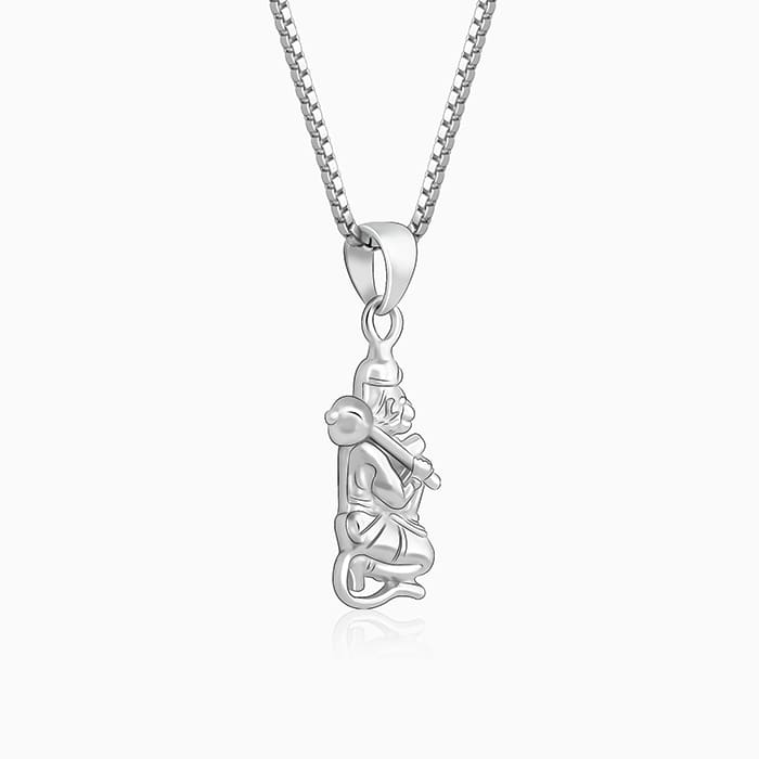 Silver Hanuman Pendant With Box Chain For Him
