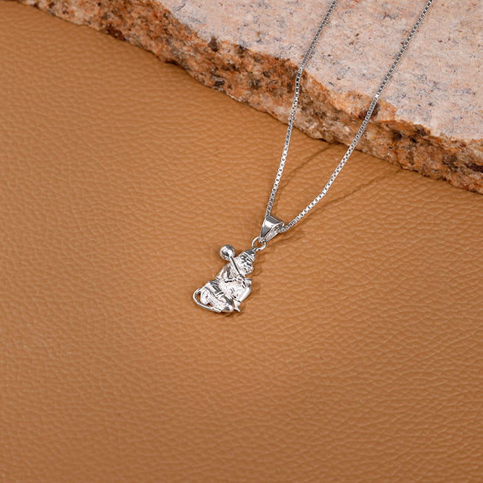 Silver Hanuman Pendant With Box Chain For Him