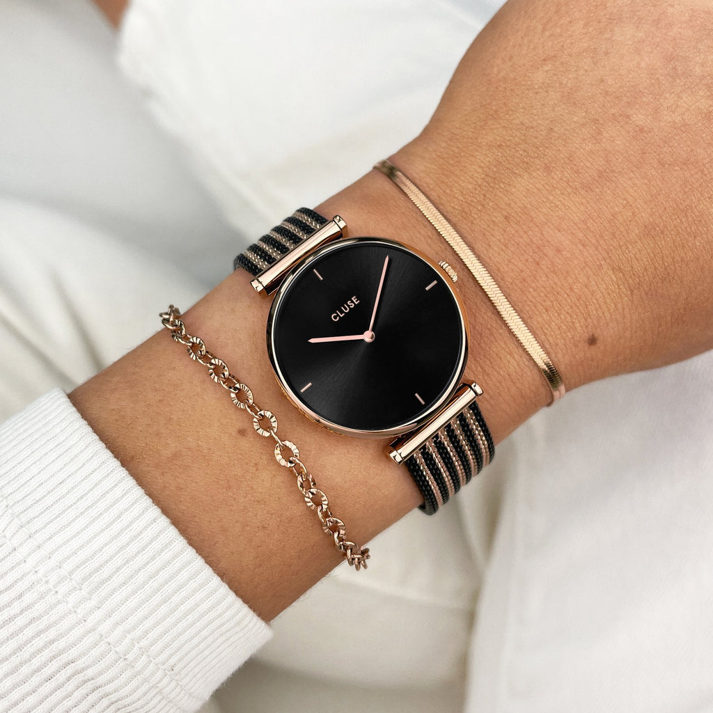 Triomphe Watch Mesh, Black, Rose Gold Colour